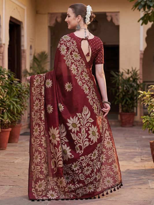 Maroon Cotton Slub Saree
