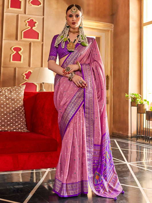 Mauve Pink Silk Blend Heritage Zari Weaving Saree