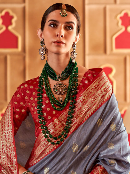 Violet Patola Print Zari Weaving Silk Blend Saree