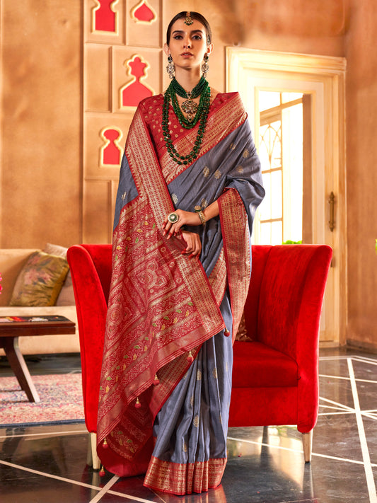 Violet Patola Print Zari Weaving Silk Blend Saree