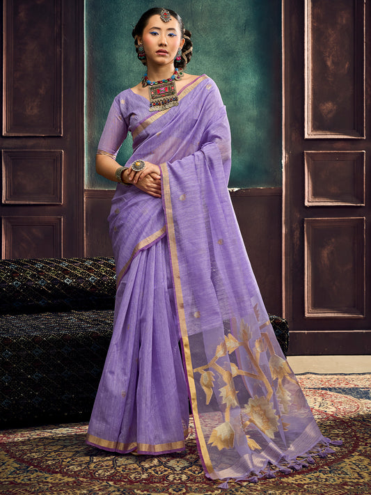 Lavender Purple Woven Muga Silk Saree