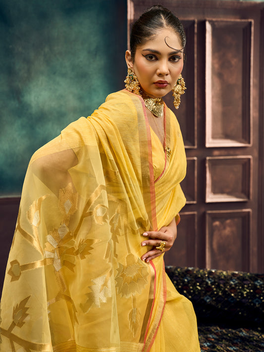 Sunshine Yellow Woven Muga Silk Saree