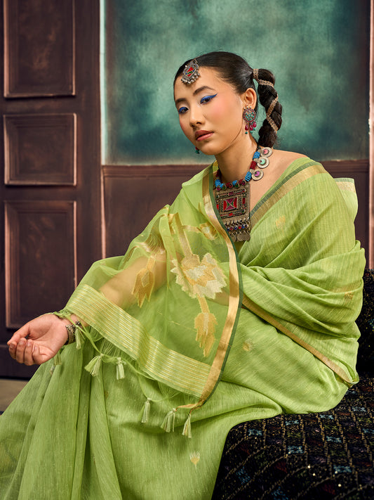 Light Green Woven Muga Silk Saree