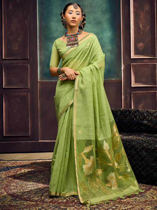 Light Green Woven Muga Silk Saree