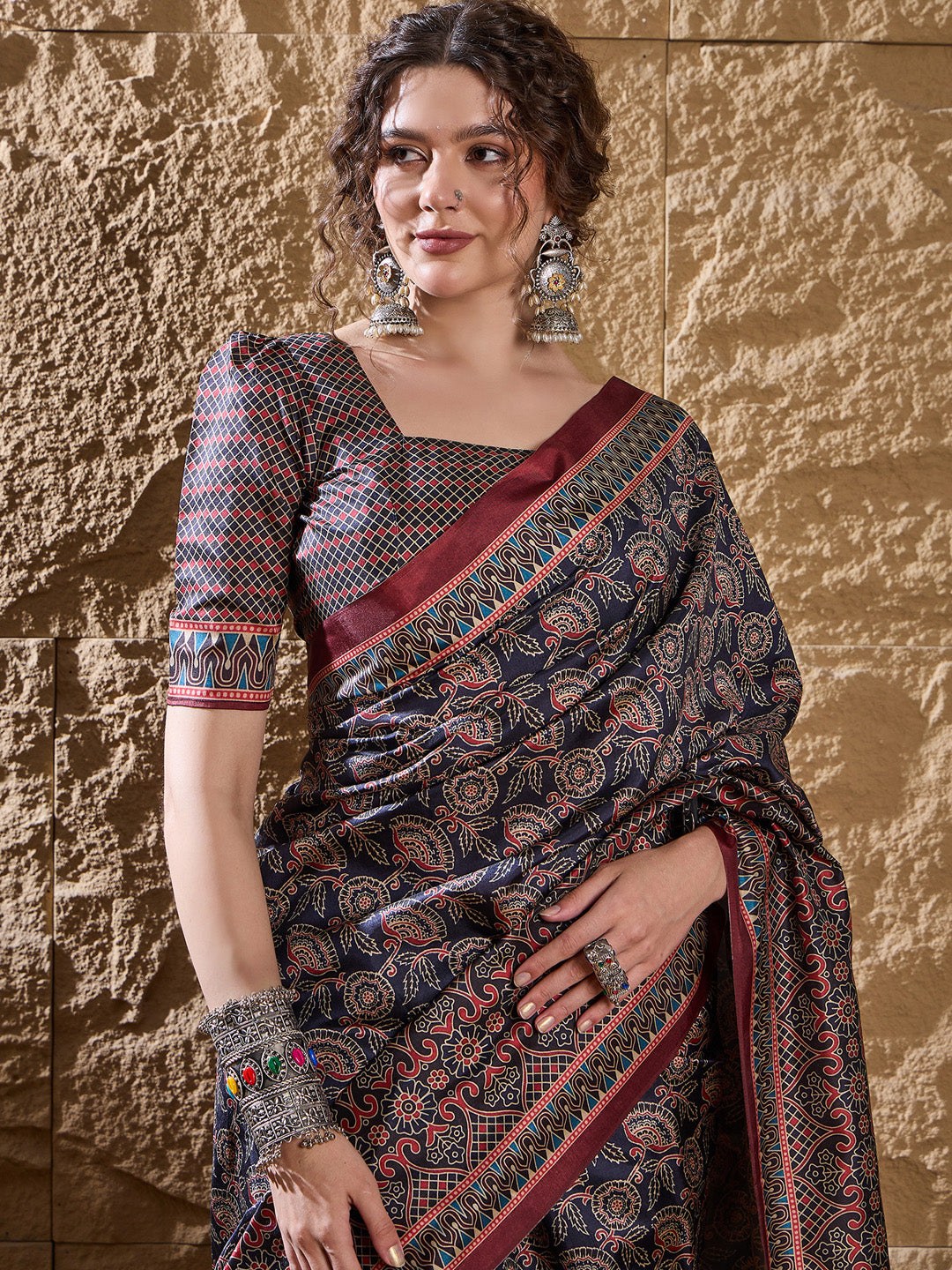 Ajrakh Printed Saree