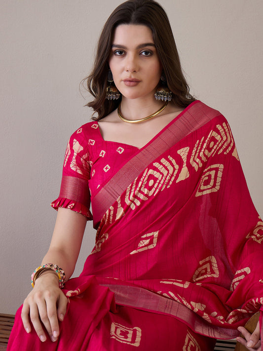 Magenta Pink Cotton Batik Printed Geometric Motif