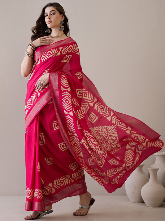 Magenta Pink Cotton Batik Printed Geometric Motif