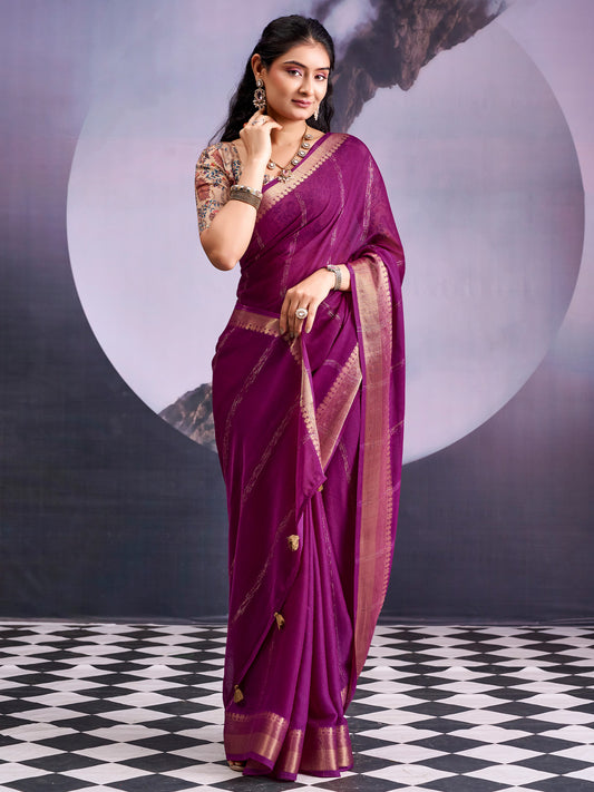 Purple Tissue Silk Saree with Zari Stripes