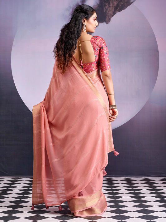 Peach Tissue Silk Saree with Zari Stripes