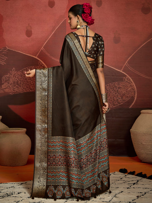 Black Banarasi Silk Saree with Meenakari Pallu & Matching Blouse