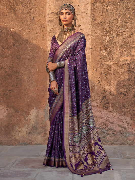 Violet Silk Blend Heritage Banarasi Style Zari Woven saree