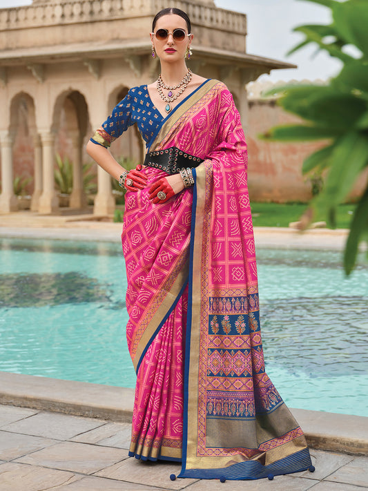 Silk Blend Heritage Bandhani Style Zari Woven Saree