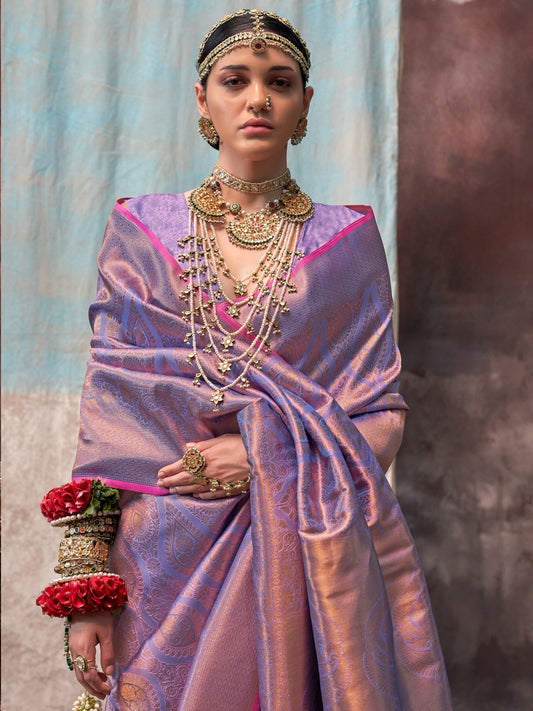 Dusty Lavender Banarasi Silk Zari Weaving Saree