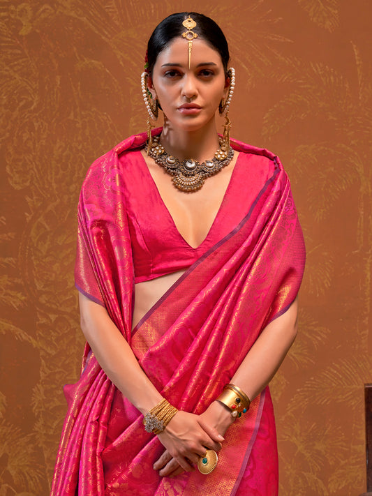 Pink Silk Saree with Zari Border