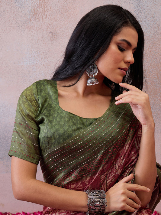 Dusty Pink Floral & Geometric Cotton Silk Saree