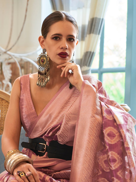 Lavender Purple  Patola Silk Pink Undertones  Zari Weaving  Blouse Saree