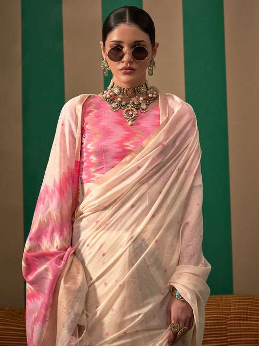 Off-White Cotton Blend saree