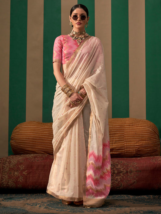 Off-White Cotton Blend saree