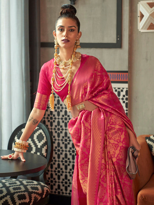 Pink Jari Woven Kanjivaram Silk Saree