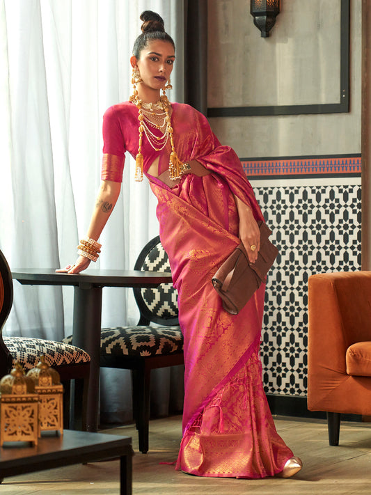 Pink Jari Woven Kanjivaram Silk Saree
