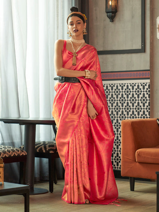 Peach Jari Woven Kanjivaram Saree