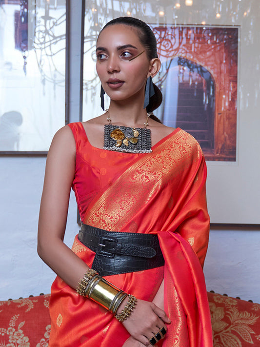 two-tone Red Banarasi Silk Blend Saree