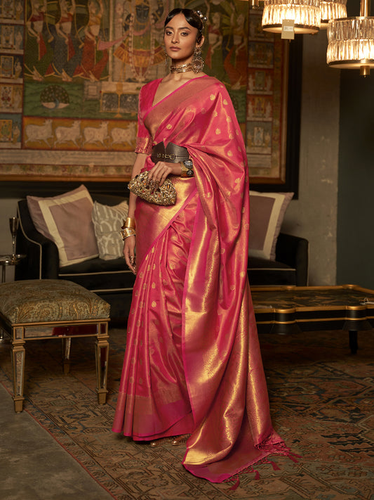 Peach Banarasi Silk Blend saree