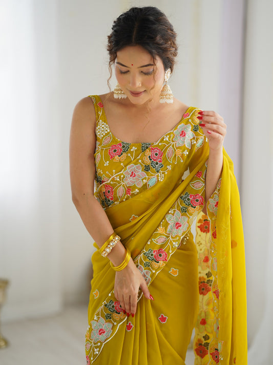 Mustard Yellow Georgette Saree