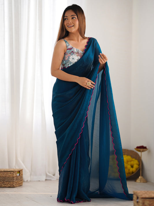 Heritage Teal Polyester Saree