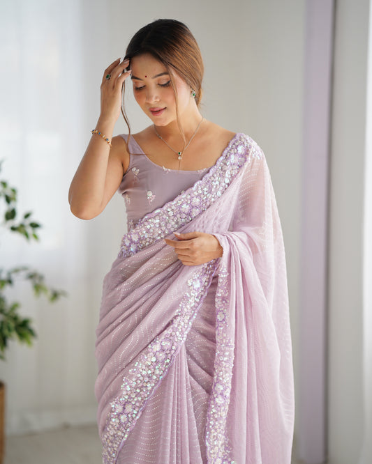 Lavender Georgette Saree with Embroidery Border