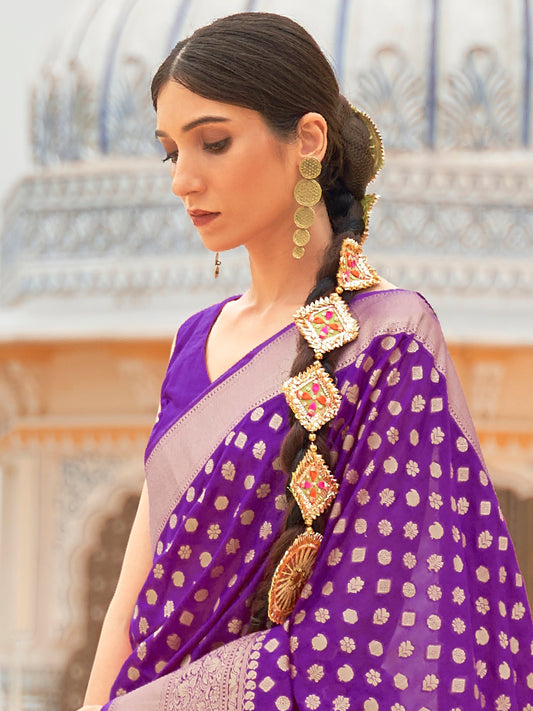 Violet Silk Blend Heritage Banarasi Style Saree