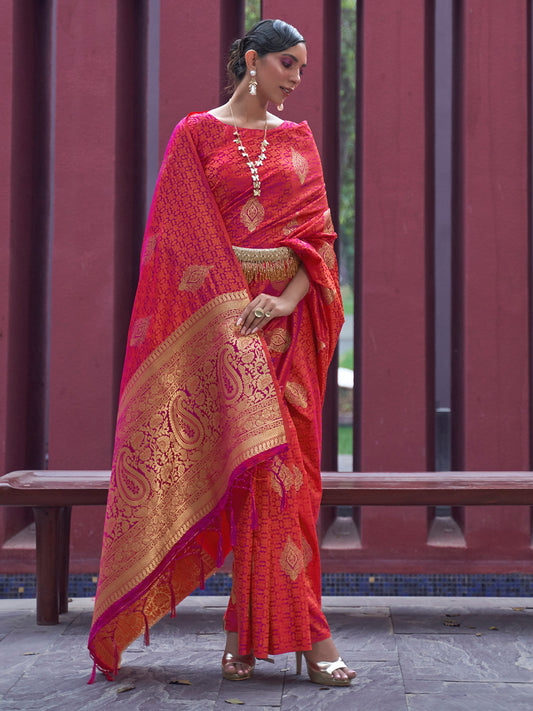 Pink Banarasi Silk Blend Saree