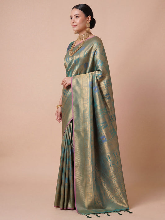 Sage Green Gold Kanjivaram Silk Saree