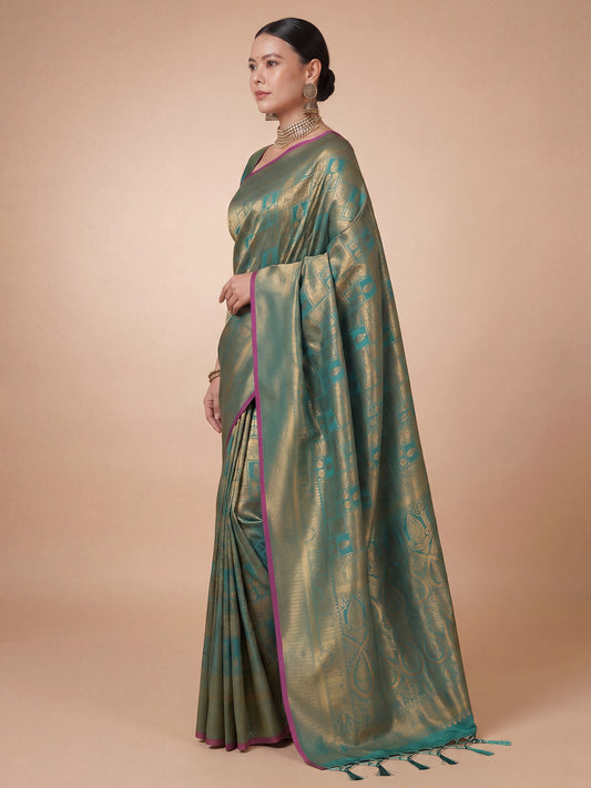 Sea Green Gold Kanjivaram  Silk Saree