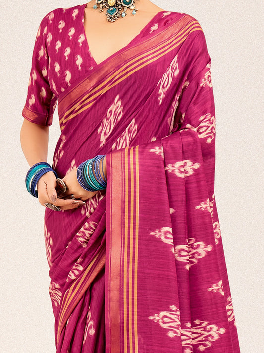 Magenta Ikat Cotton Silk Saree with Pichwai Pallu