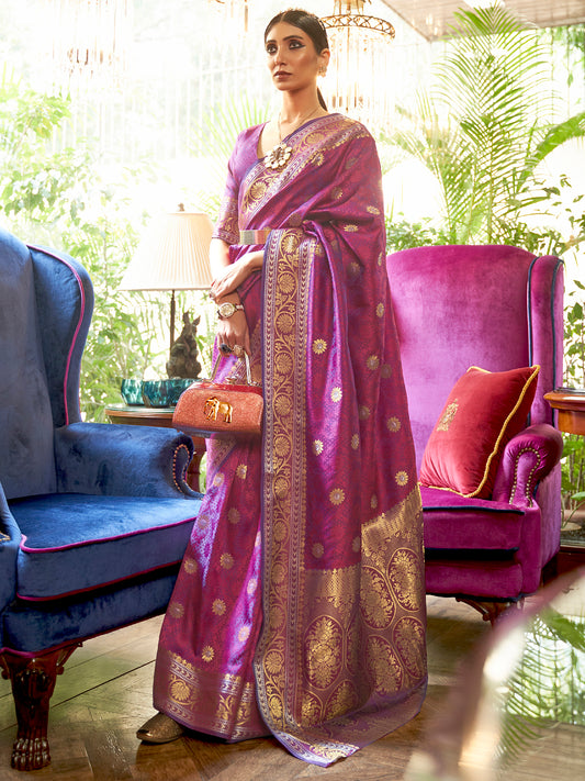 Purple Banarasi Silk Saree with Gold Zari Weave Saree