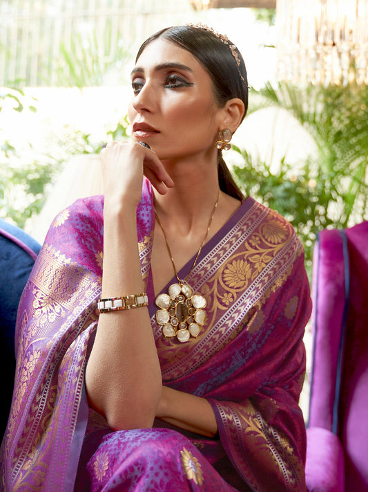 Purple Banarasi Silk Saree with Gold Zari Weave Saree