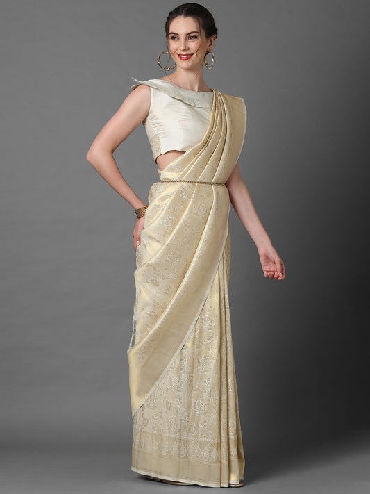 Silk Blend Gold Zari Floral Jaal Saree