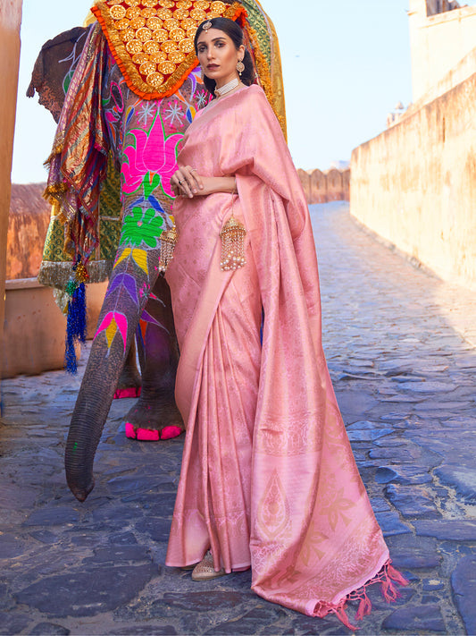Pink Jari Woven Banarasi Saree