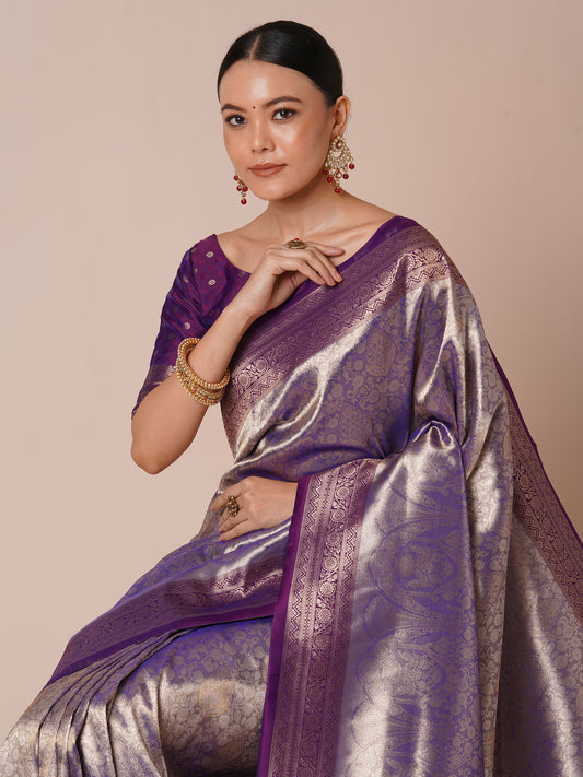 Silver & Purple Kanjeevaram Silk Saree
