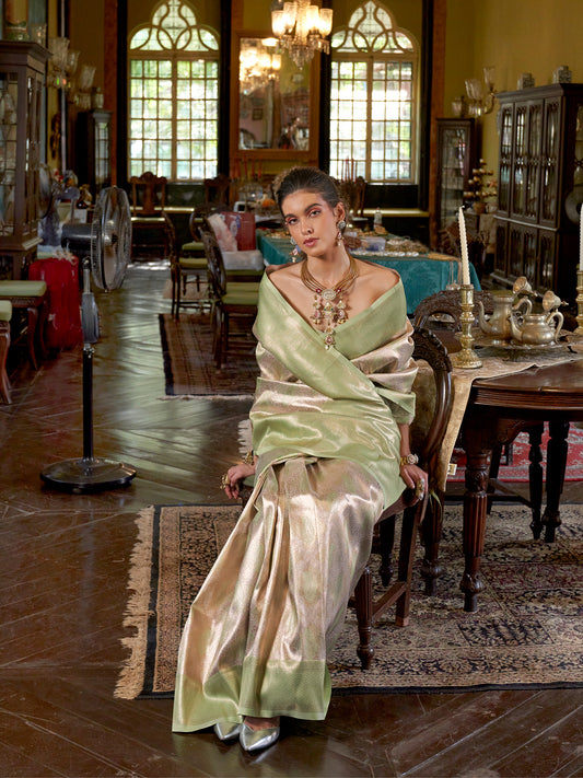 Pistachio Green Silk Blend Tissue Saree