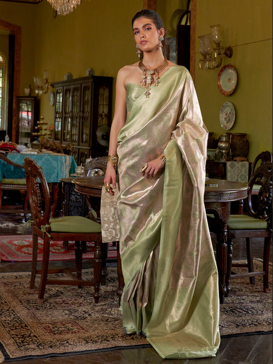 Pistachio Green Silk Blend Tissue Saree