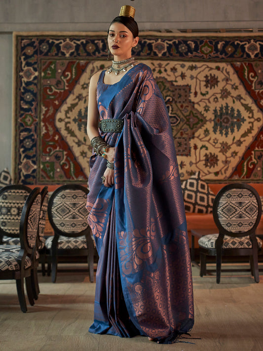 Teal Blue Banarasi Silk saree