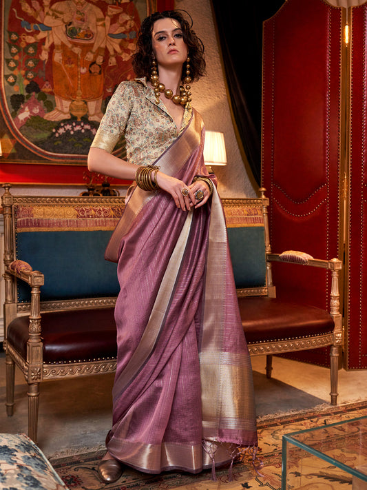 Dusty Lavender Silk Blend  Handloom  Saree