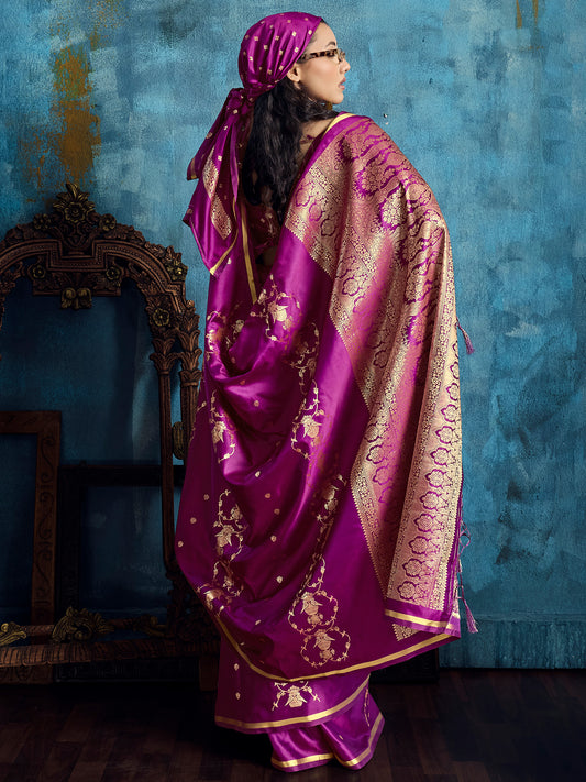 Purple Banarasi Silk Saree with Heritage Motifs