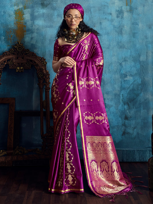 Purple Banarasi Silk Saree with Heritage Motifs