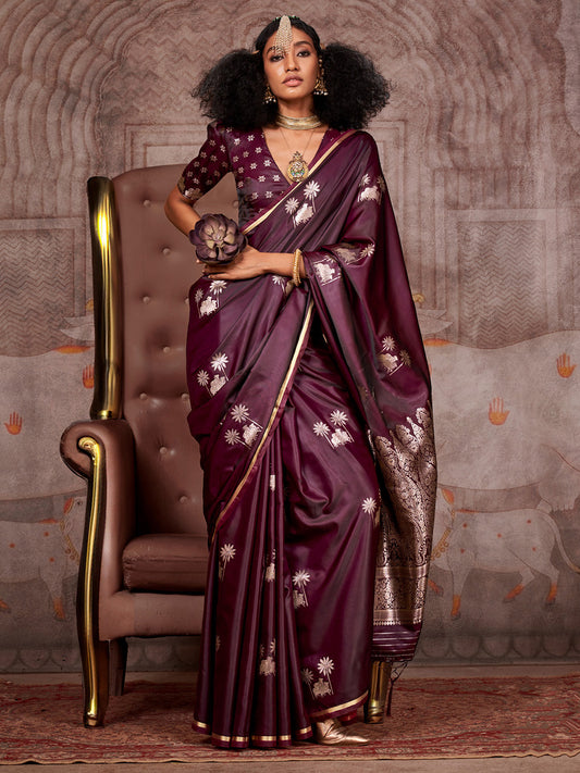 Deep Wine Silk Blend Pichwai Saree