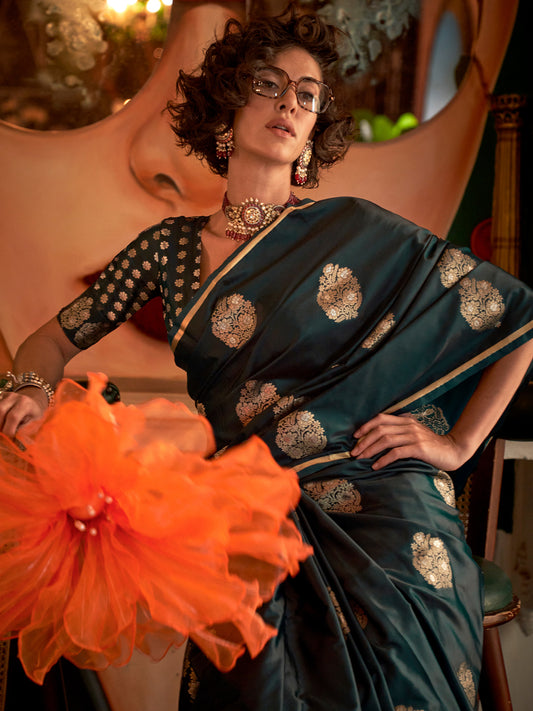 Heritage Dark Green Banarasi Silk Blend Saree