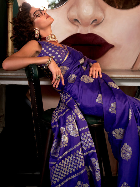 Purple Banarasi Silk Zari Woven Saree