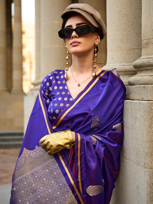 Purple  Silk Blend  Zari Woven saree